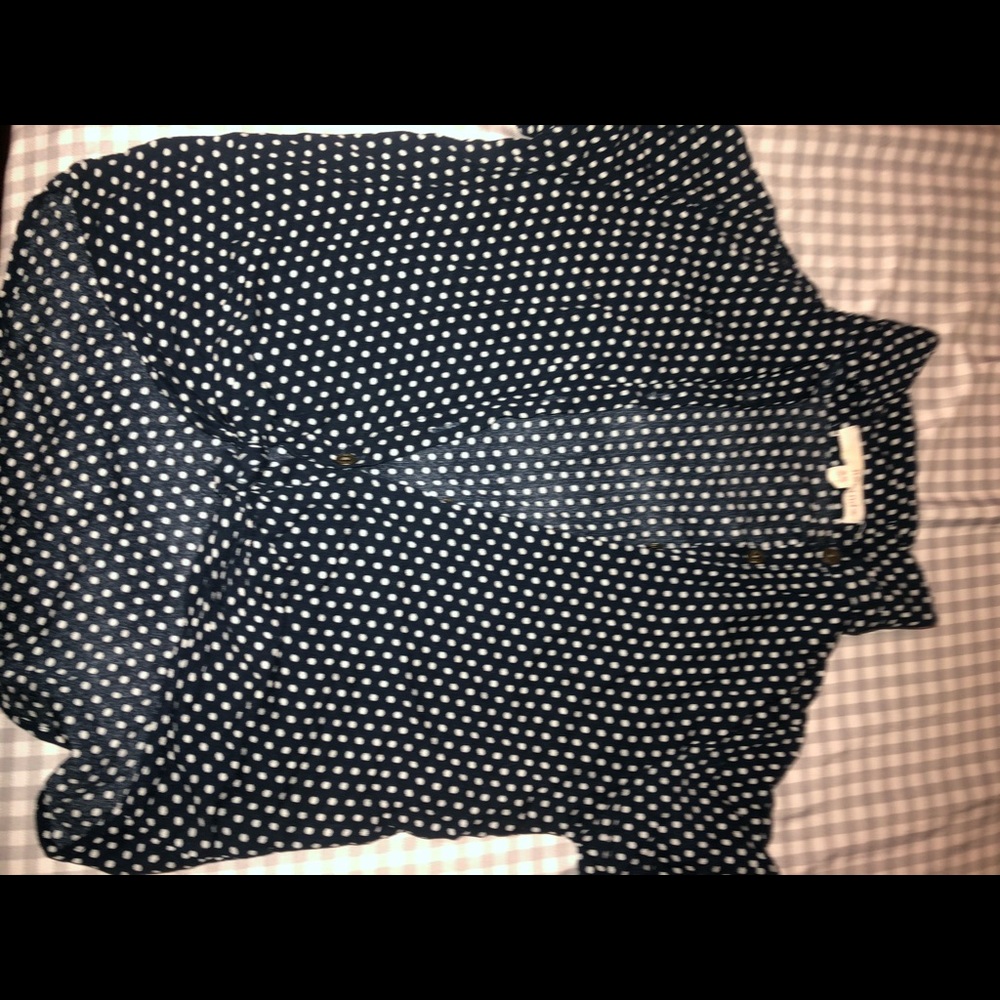 Polka-Dot Blue and White Cropped button up shirt